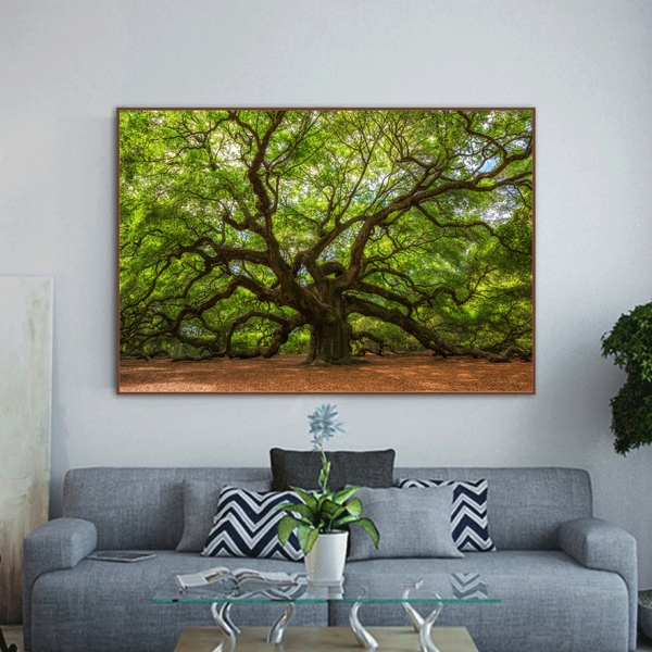 Quadro Decorativo Paisagem Velha Árvore Com Moldura Marrom 12