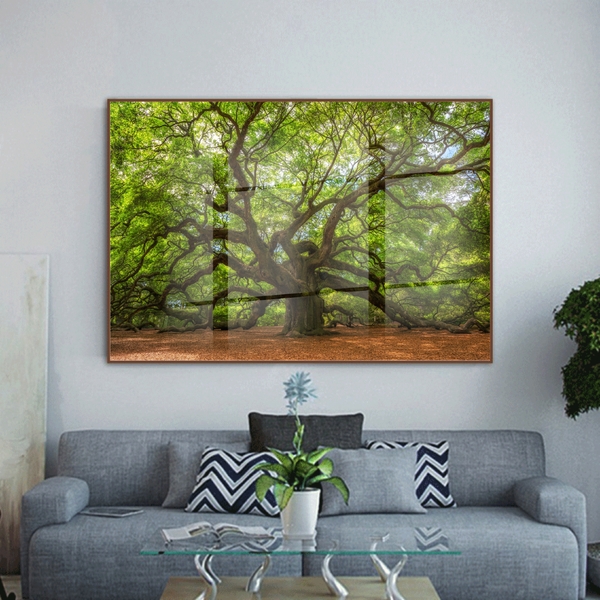 Quadro Decorativo Paisagem Velha Árvore Com Moldura Marrom E