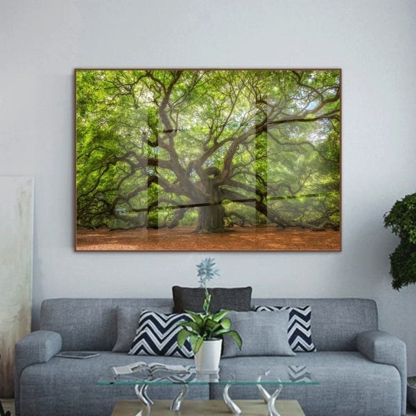 Quadro Decorativo Paisagem Velha Árvore Com Moldura Marrom E