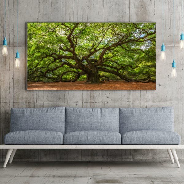 Quadro Decorativo Paisagem Velha Árvore Com Moldura Prata 90x