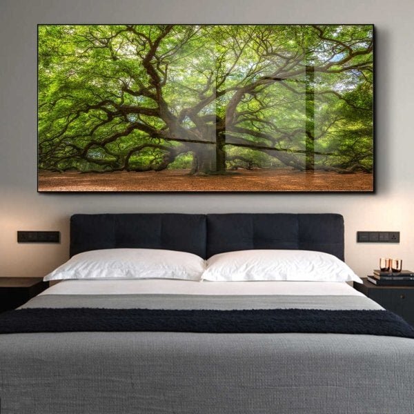 Quadro Decorativo Paisagem Velha Árvore Com Moldura Preta E V