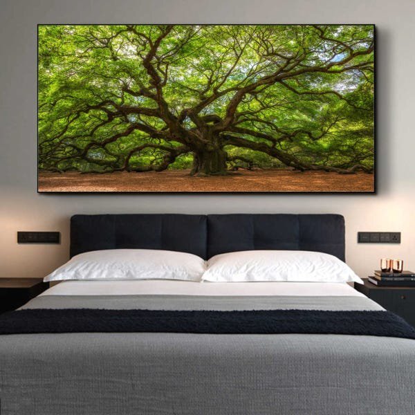 Quadro Decorativo Paisagem Velha Árvore Com Moldura Preto 180