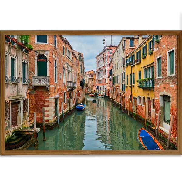Quadro Decorativo Paisagem Veneza Sem Vidro Marrom