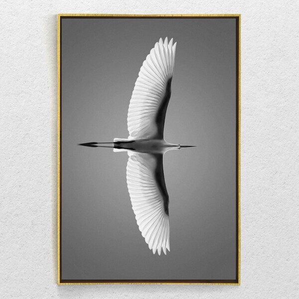 Quadro Decorativo Paisagem Voo Da Garça Com Moldura 100x160 S