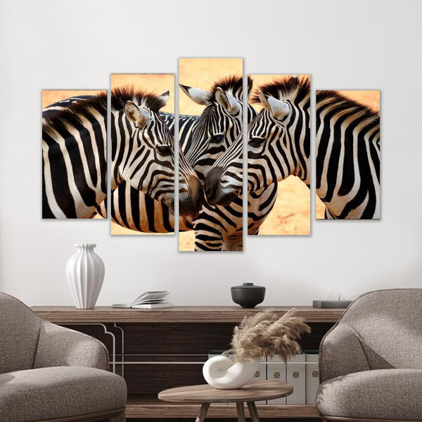 Quadro Decorativo Paisagem Zebra 5 Peças Para Sala