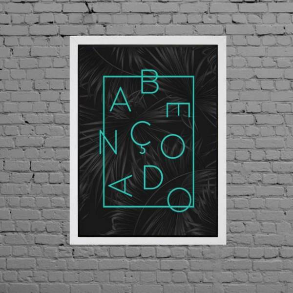 Quadro Decorativo Palavra Abençoado 45x34cm - Com Vidro Moldu