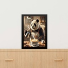 Quadro Decorativo Panda Fazendo Café 24x18cm Moldura Branca