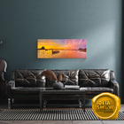 Quadro Decorativo Panorâmico Barco Por Do Sol Lindo 90x35cm