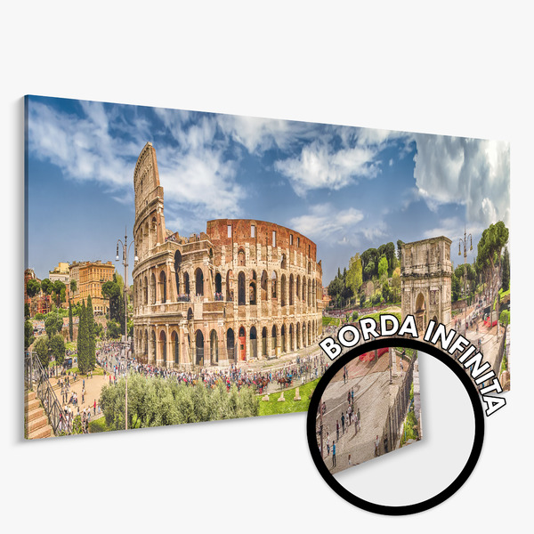 Quadro Decorativo Panorâmico Paisagem Coliseu Céu Azul 90x35