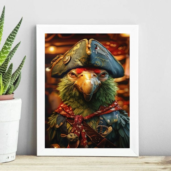 Quadro Decorativo Papagaio De Pirata 45x34cm Moldura:madeira