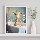 Quadro Decorativo Para Banheiro- Girafinha 33x24cm - Com Vidr
