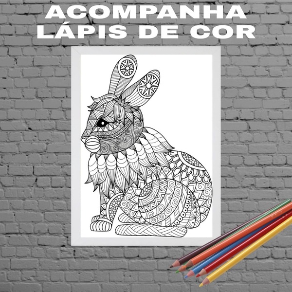 Quadro Decorativo Para Colorir Coelho 45x34cm Moldura:madeira