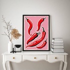 Quadro Decorativo Para Cozinha Pimentas 33x24cm - Com Vidro M