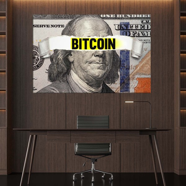 Quadro Decorativo Para Escritório Dollar Bitcoin 100x70