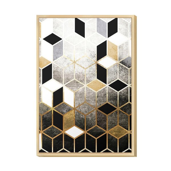 Quadro Decorativo Para Geométrico Black Formas Gold Dourado Q