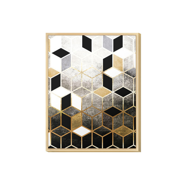 Quadro Decorativo Para Geométrico Black Formas Gold Dourado Q