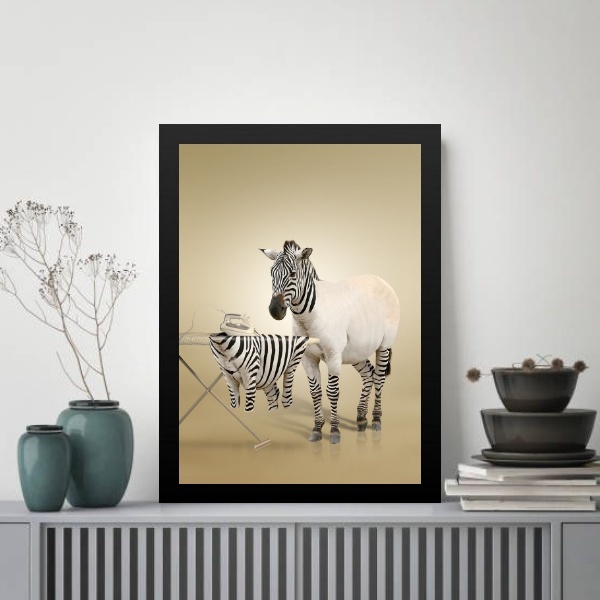 Quadro Decorativo Para Lavanderia - Zebra 33x24cm - Com Vidro