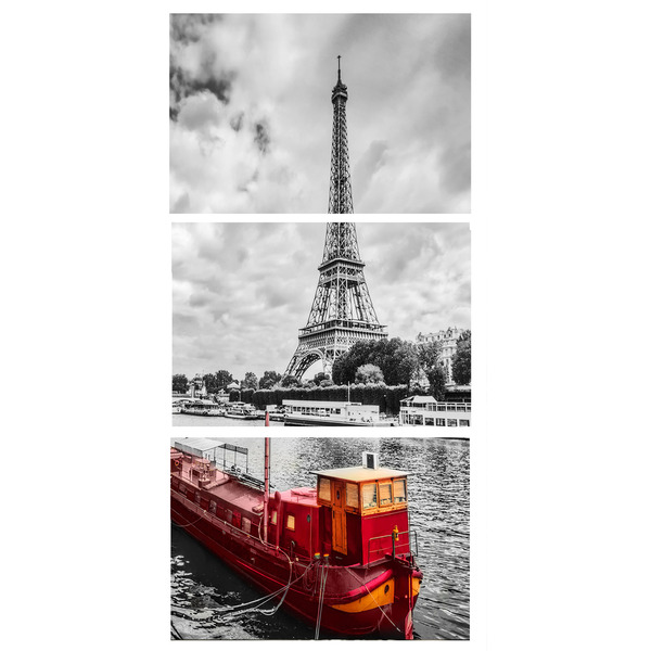 Quadro Decorativo Paris Torre Eiffel Barco Vermelho Vertical