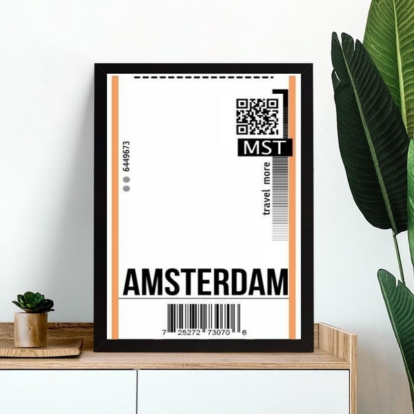 Quadro Decorativo Passagem Para Amsterdam 45x34cm - Com Vidro