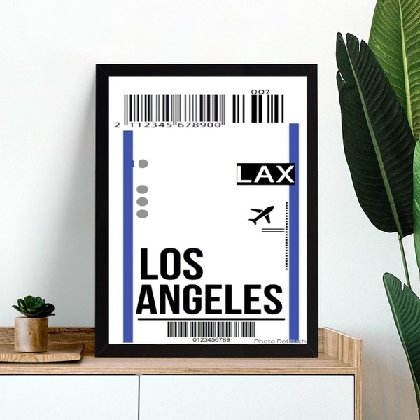 Quadro Decorativo Passagem Para Los Angeles 24x18cm - Com Vid
