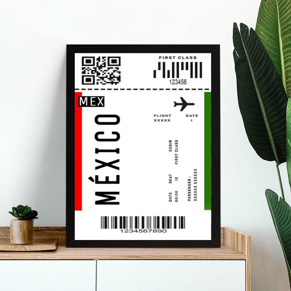 Quadro Decorativo Passagem Para O México 24x18cm - Com Vidro