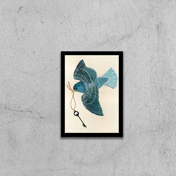 Quadro Decorativo Passarinho Chave 45x34cm A3 (45 X 34)