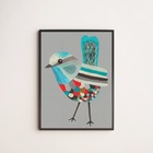 Quadro Decorativo Passarinho Colorido Fundo Cinza 45x34cm A3