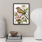 Quadro Decorativo Passarinho E Flores 45x34cm Moldura Preta