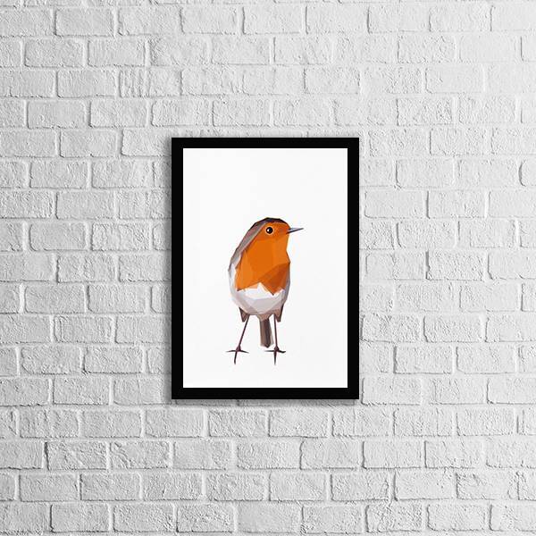 Quadro Decorativo Passarinho Geométrico Laranja 45x34cm A3 (4