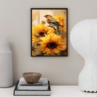 Quadro Decorativo Passarinho Girassol 24x18cm Moldura Branca