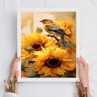 Quadro Decorativo Passarinho Girassol 45x34cm Moldura Branca