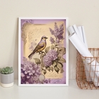 Quadro Decorativo Passarinho Lilás Bougainville 33x24cm Moldu