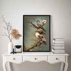 Quadro Decorativo Passarinhos Flores Cerejeira 24x18cm - Com