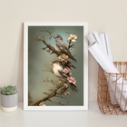 Quadro Decorativo Passarinhos Flores Cerejeira 33x24cm Moldur
