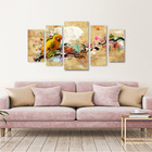 Quadro Decorativo Passaro Amarelo Paradaise 5 Peças Para Sala