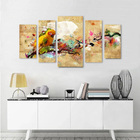 Quadro Decorativo Passaro Amarelo Paradaise 5 Peças Para Sala