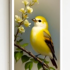 Quadro Decorativo Pássaro Canário Amarelo  - 70x50cm Moldura