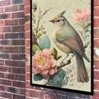 Quadro Decorativo Pássaro Flores Rosa Vintage  - 70x50cm Mold
