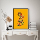 Quadro Decorativo Pássaros Colorido amarelo 33x24cm - Com Vid