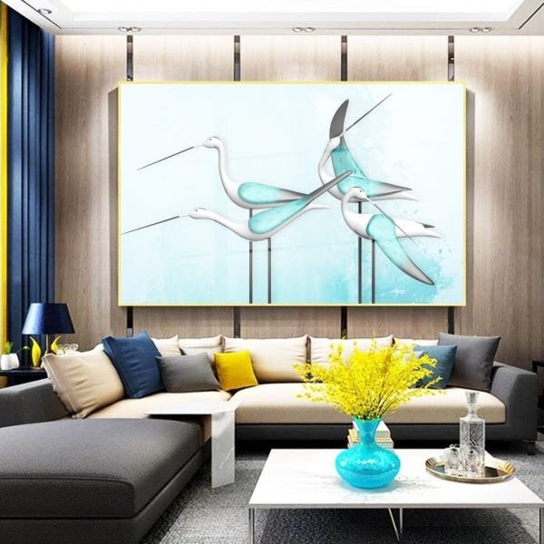 Quadro Decorativo Pássaros Green Birds Com Moldura Dourada E