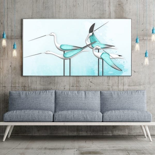 Quadro Decorativo Pássaros Green Birds Com Moldura Prata 100x