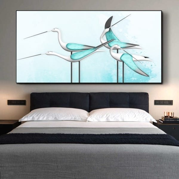Quadro Decorativo Pássaros Green Birds Com Moldura Preto 200x