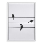 Quadro Decorativo Pássaros No Fio 45x34cm - Com Vidro Moldura