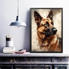 Quadro Decorativo Pastor Alemão Aquarela 33x24cm - Com Vidro