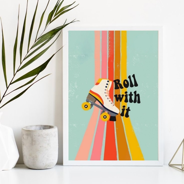 Quadro Decorativo Patins Retrô 33x24cm - Com Vidro Moldura:ma