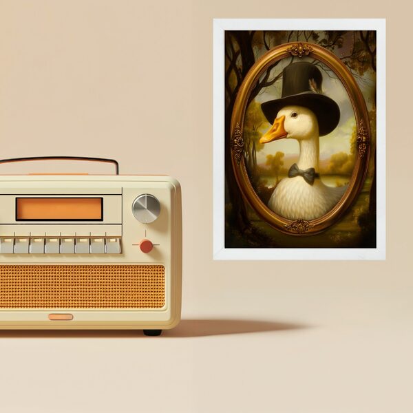 Quadro Decorativo Pato - Retrato Antigo 24x18cm - Com Vidro M