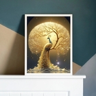 Quadro Decorativo Pavão Dourado 33x24cm Moldura:madeira Preta