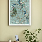 Quadro Decorativo Pavões Na Árvore  - 70x50cm Moldura Preta