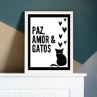 Quadro Decorativo Paz Amor E Gatos 24x18cm Moldura:madeira Pr