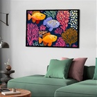 Quadro Decorativo Peixes Laranja Corais  - 50x70cm Moldura Br